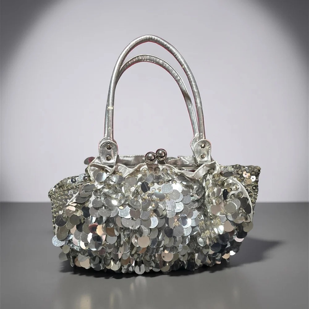 Y2K Vintage Silver Paillette Sequin Mini Bag